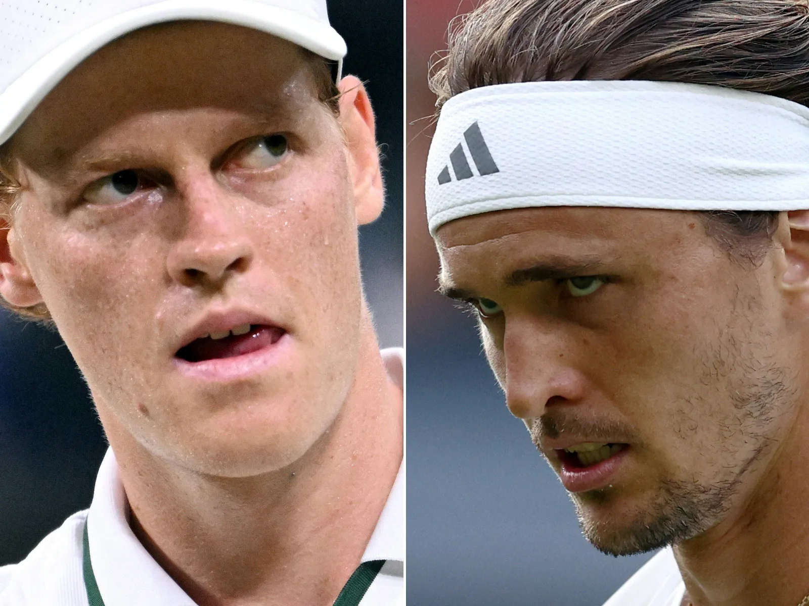 Jannik Sinner y Alexander Zverev en la final de Wimbledon con trofeo plateado